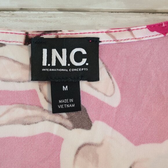 INC Pink Floral Cross Front Blouse Long Sleeve Artsy Granny Chic Med - Picture 5 of 9